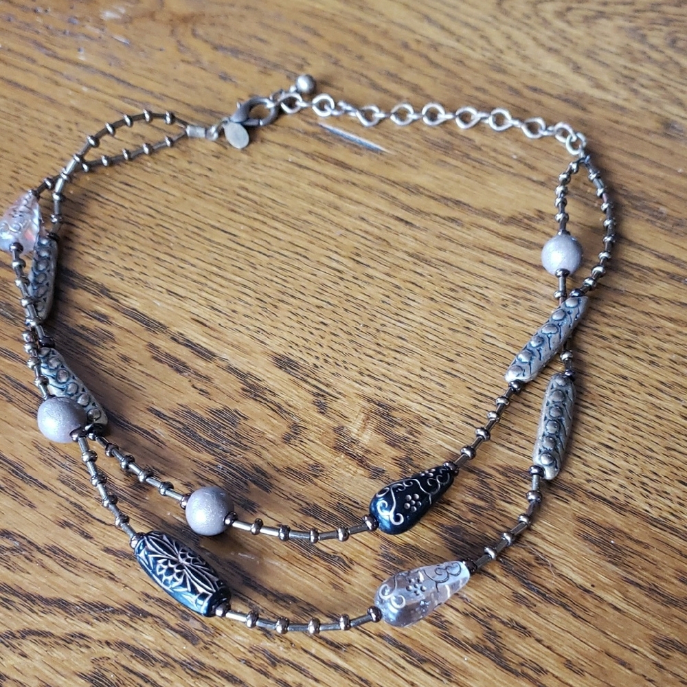 Chico's Brass Beaded Double Necklace